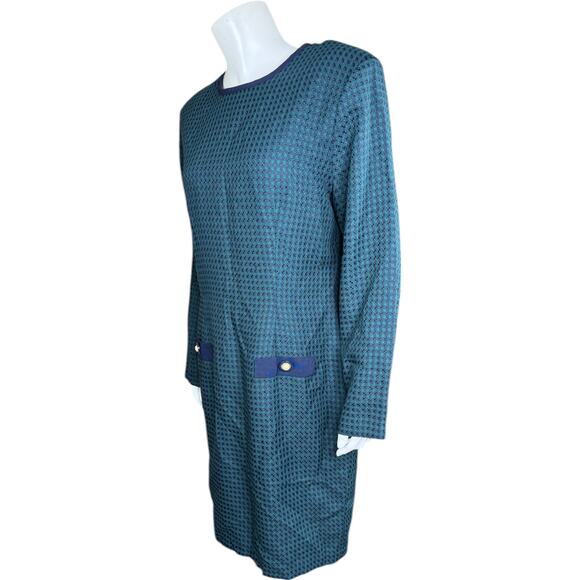 Miz California Green Navy Weave Plaid Vintage Career Dress Womens 12 Midi - Picture 7 of 14
